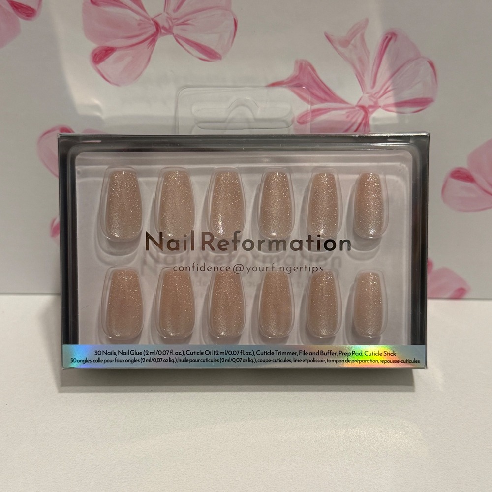 Nail Reformation Press On Nails Kit 30ct Shimmer Champagne Nudeโ Coffin Shape